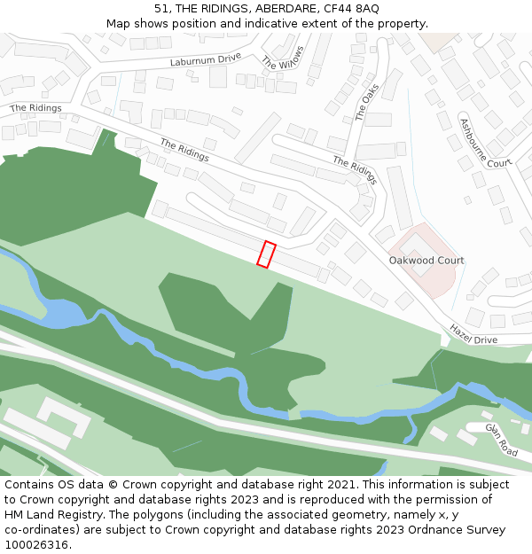 51, THE RIDINGS, ABERDARE, CF44 8AQ: Location map and indicative extent of plot