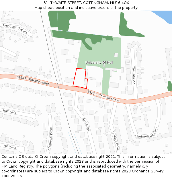 51, THWAITE STREET, COTTINGHAM, HU16 4QX: Location map and indicative extent of plot