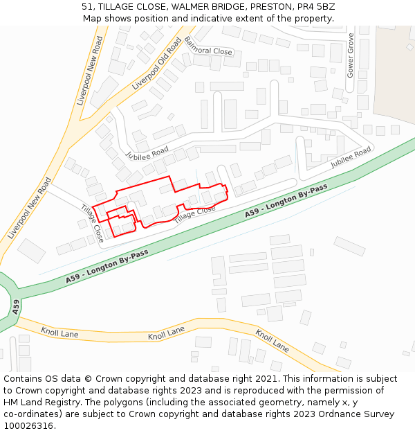 51, TILLAGE CLOSE, WALMER BRIDGE, PRESTON, PR4 5BZ: Location map and indicative extent of plot