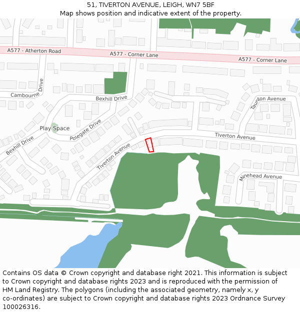 51, TIVERTON AVENUE, LEIGH, WN7 5BF: Location map and indicative extent of plot