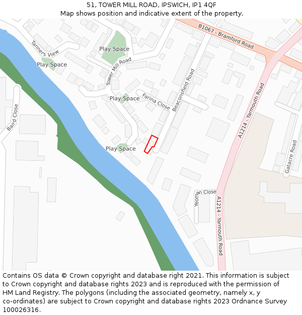 51, TOWER MILL ROAD, IPSWICH, IP1 4QF: Location map and indicative extent of plot