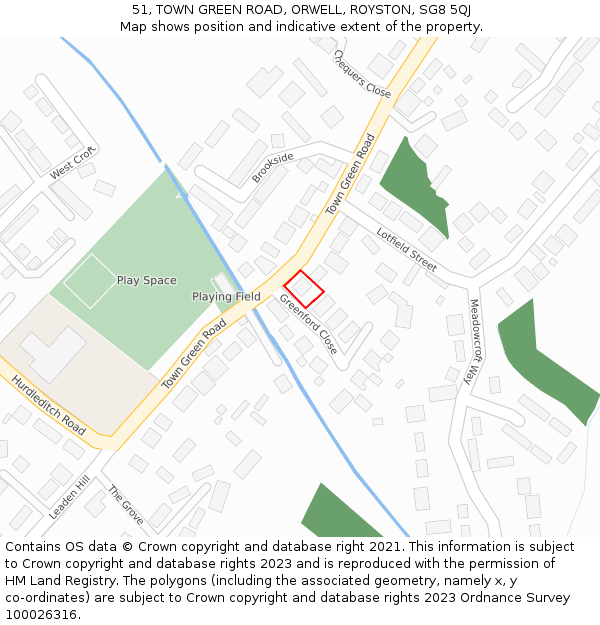 51, TOWN GREEN ROAD, ORWELL, ROYSTON, SG8 5QJ: Location map and indicative extent of plot