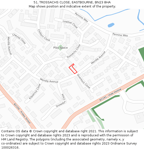 51, TROSSACHS CLOSE, EASTBOURNE, BN23 8HA: Location map and indicative extent of plot