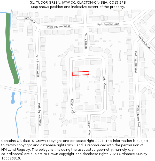 51, TUDOR GREEN, JAYWICK, CLACTON-ON-SEA, CO15 2PB: Location map and indicative extent of plot