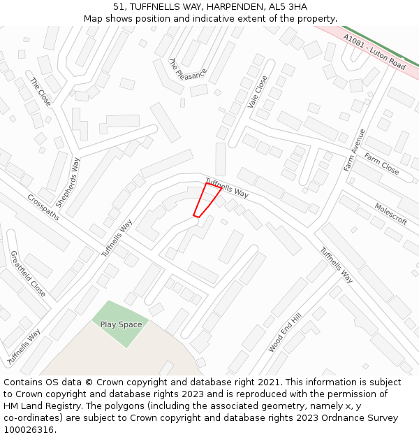 51, TUFFNELLS WAY, HARPENDEN, AL5 3HA: Location map and indicative extent of plot