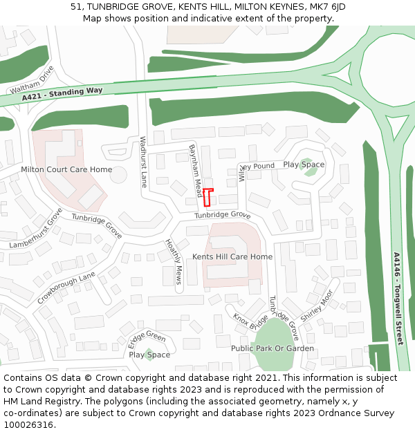 51, TUNBRIDGE GROVE, KENTS HILL, MILTON KEYNES, MK7 6JD: Location map and indicative extent of plot