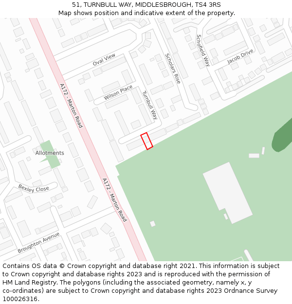 51, TURNBULL WAY, MIDDLESBROUGH, TS4 3RS: Location map and indicative extent of plot