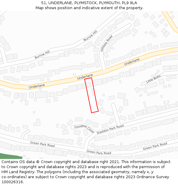 51, UNDERLANE, PLYMSTOCK, PLYMOUTH, PL9 9LA: Location map and indicative extent of plot