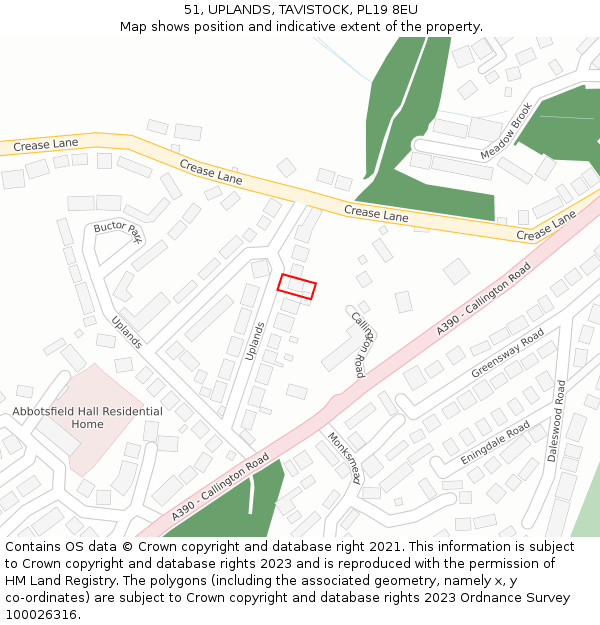 51, UPLANDS, TAVISTOCK, PL19 8EU: Location map and indicative extent of plot