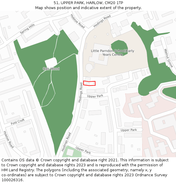 51, UPPER PARK, HARLOW, CM20 1TP: Location map and indicative extent of plot