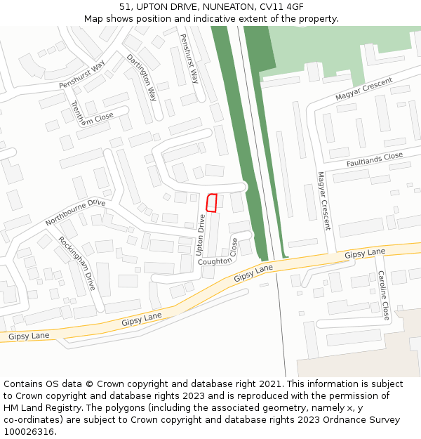 51, UPTON DRIVE, NUNEATON, CV11 4GF: Location map and indicative extent of plot