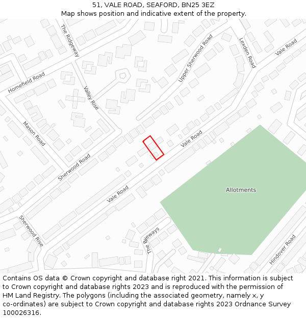 51, VALE ROAD, SEAFORD, BN25 3EZ: Location map and indicative extent of plot