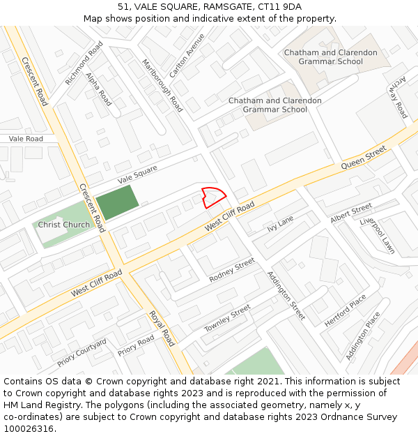 51, VALE SQUARE, RAMSGATE, CT11 9DA: Location map and indicative extent of plot