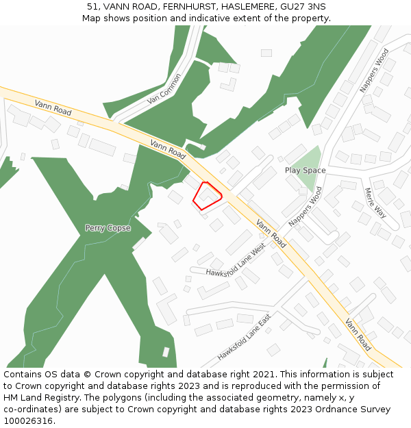 51, VANN ROAD, FERNHURST, HASLEMERE, GU27 3NS: Location map and indicative extent of plot