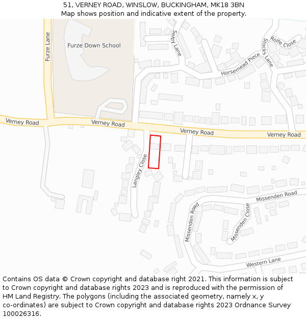 51, VERNEY ROAD, WINSLOW, BUCKINGHAM, MK18 3BN: Location map and indicative extent of plot