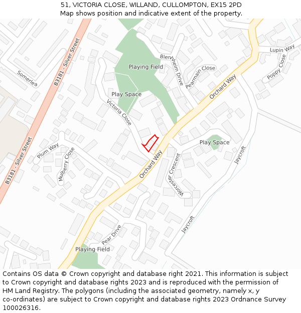 51, VICTORIA CLOSE, WILLAND, CULLOMPTON, EX15 2PD: Location map and indicative extent of plot