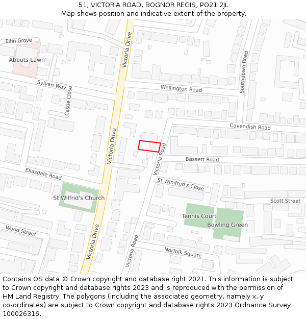 51, VICTORIA ROAD, BOGNOR REGIS, PO21 2JL: Location map and indicative extent of plot