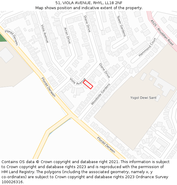 51, VIOLA AVENUE, RHYL, LL18 2NF: Location map and indicative extent of plot