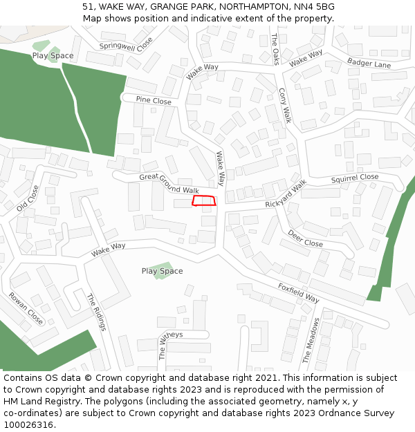 51, WAKE WAY, GRANGE PARK, NORTHAMPTON, NN4 5BG: Location map and indicative extent of plot