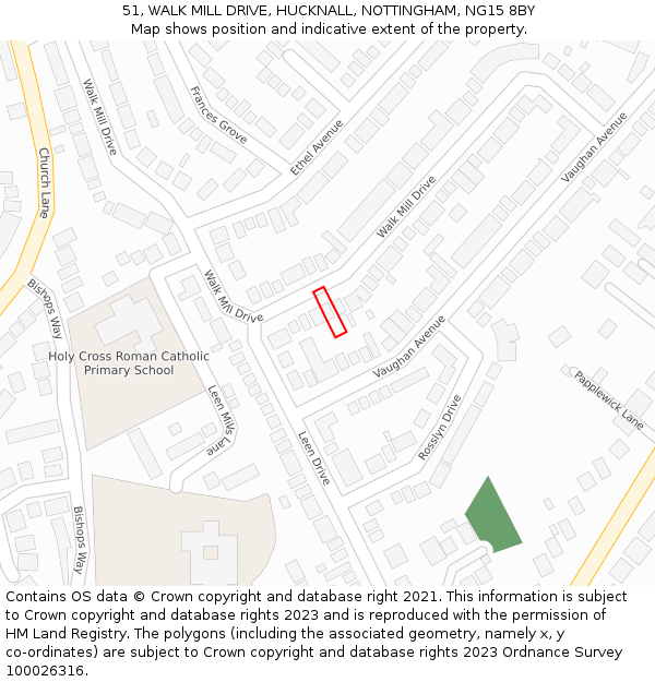 51, WALK MILL DRIVE, HUCKNALL, NOTTINGHAM, NG15 8BY: Location map and indicative extent of plot