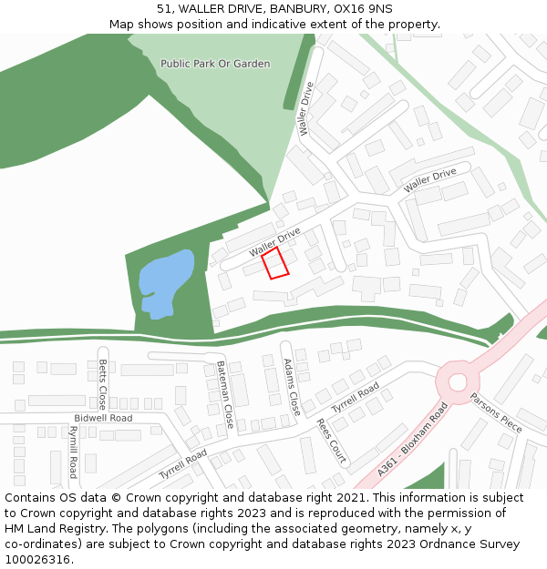 51, WALLER DRIVE, BANBURY, OX16 9NS: Location map and indicative extent of plot