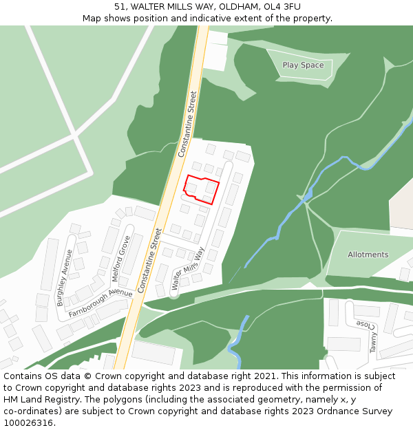 51, WALTER MILLS WAY, OLDHAM, OL4 3FU: Location map and indicative extent of plot