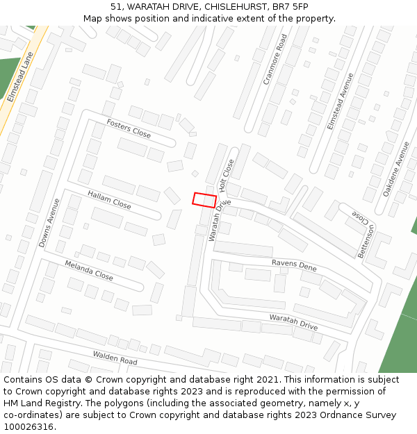 51, WARATAH DRIVE, CHISLEHURST, BR7 5FP: Location map and indicative extent of plot