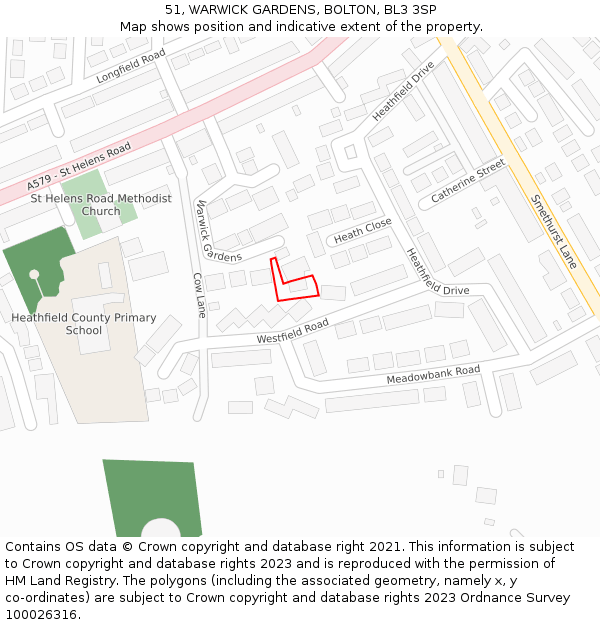 51, WARWICK GARDENS, BOLTON, BL3 3SP: Location map and indicative extent of plot