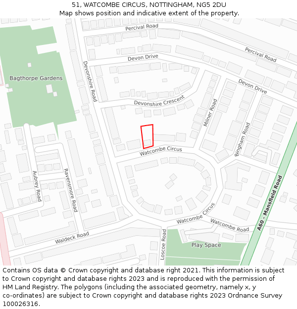 51, WATCOMBE CIRCUS, NOTTINGHAM, NG5 2DU: Location map and indicative extent of plot