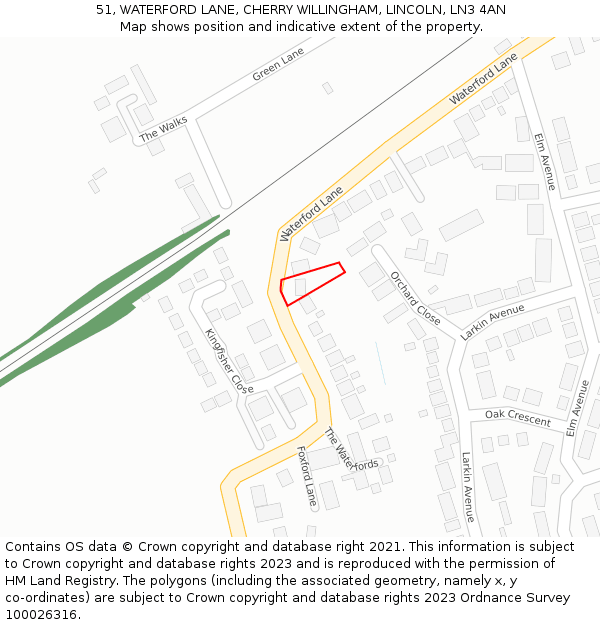 51, WATERFORD LANE, CHERRY WILLINGHAM, LINCOLN, LN3 4AN: Location map and indicative extent of plot