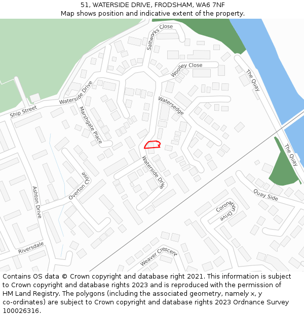 51, WATERSIDE DRIVE, FRODSHAM, WA6 7NF: Location map and indicative extent of plot