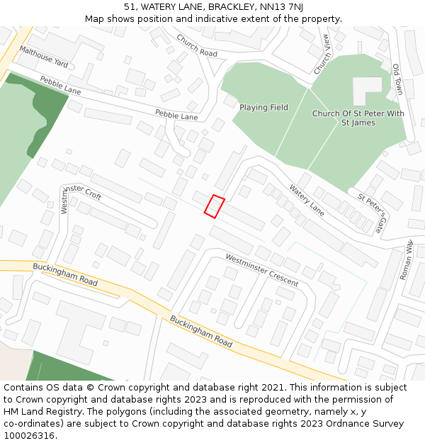 51, WATERY LANE, BRACKLEY, NN13 7NJ: Location map and indicative extent of plot