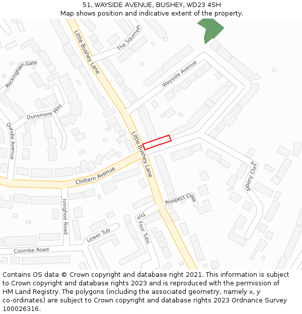51, WAYSIDE AVENUE, BUSHEY, WD23 4SH: Location map and indicative extent of plot