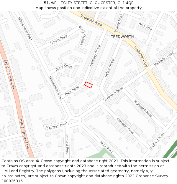 51, WELLESLEY STREET, GLOUCESTER, GL1 4QP: Location map and indicative extent of plot