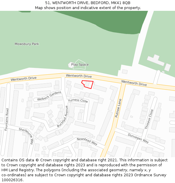 51, WENTWORTH DRIVE, BEDFORD, MK41 8QB: Location map and indicative extent of plot