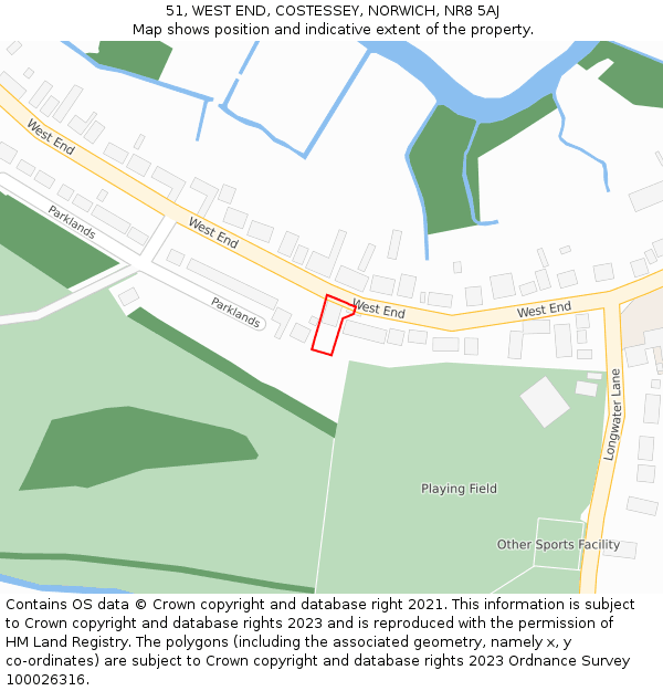 51, WEST END, COSTESSEY, NORWICH, NR8 5AJ: Location map and indicative extent of plot