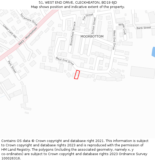 51, WEST END DRIVE, CLECKHEATON, BD19 6JD: Location map and indicative extent of plot