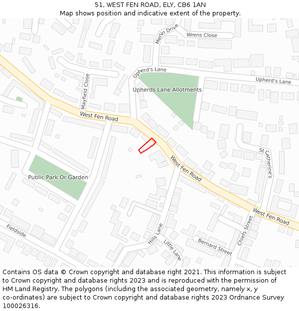 51, WEST FEN ROAD, ELY, CB6 1AN: Location map and indicative extent of plot