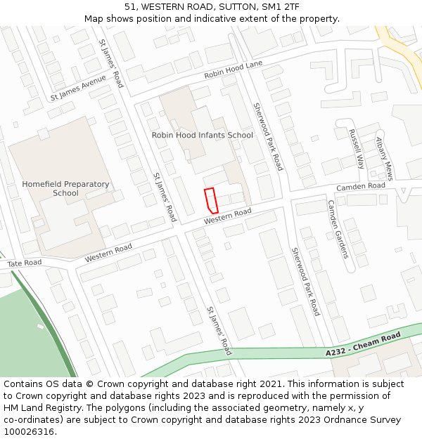 51, WESTERN ROAD, SUTTON, SM1 2TF: Location map and indicative extent of plot