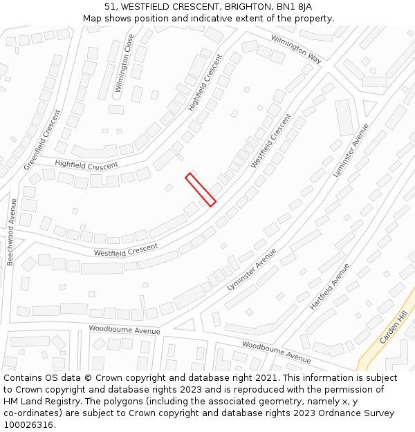 51, WESTFIELD CRESCENT, BRIGHTON, BN1 8JA: Location map and indicative extent of plot