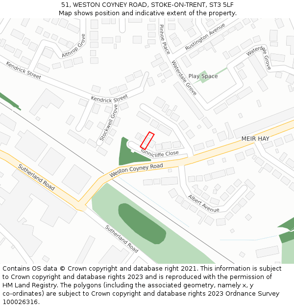 51, WESTON COYNEY ROAD, STOKE-ON-TRENT, ST3 5LF: Location map and indicative extent of plot