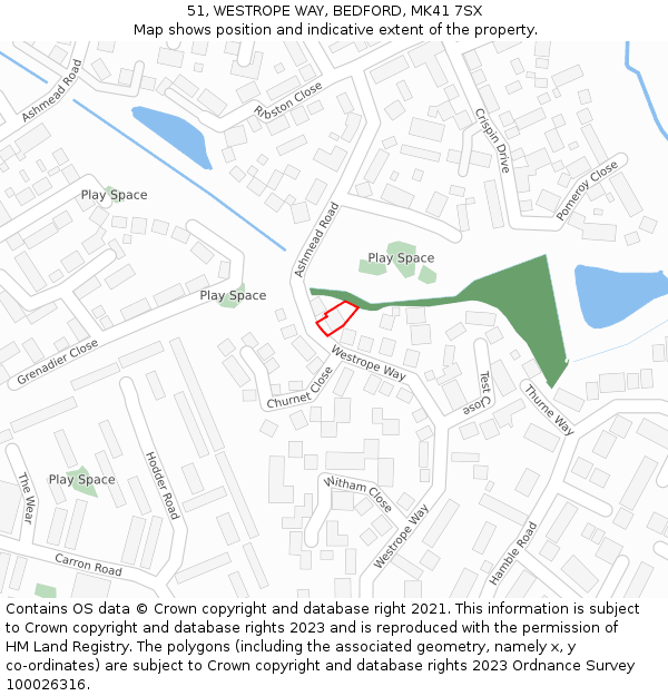 51, WESTROPE WAY, BEDFORD, MK41 7SX: Location map and indicative extent of plot