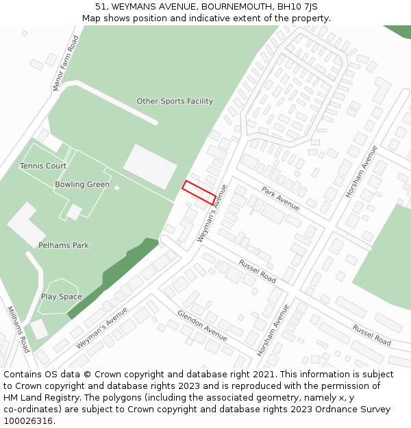 51, WEYMANS AVENUE, BOURNEMOUTH, BH10 7JS: Location map and indicative extent of plot