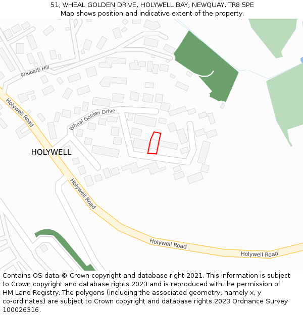 51, WHEAL GOLDEN DRIVE, HOLYWELL BAY, NEWQUAY, TR8 5PE: Location map and indicative extent of plot