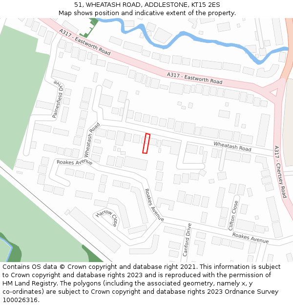 51, WHEATASH ROAD, ADDLESTONE, KT15 2ES: Location map and indicative extent of plot