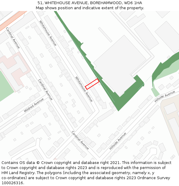 51, WHITEHOUSE AVENUE, BOREHAMWOOD, WD6 1HA: Location map and indicative extent of plot