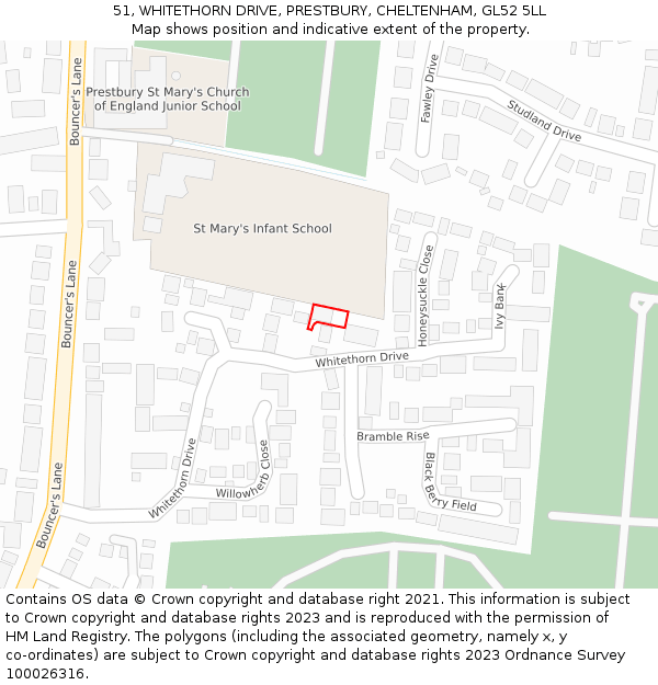 51, WHITETHORN DRIVE, PRESTBURY, CHELTENHAM, GL52 5LL: Location map and indicative extent of plot