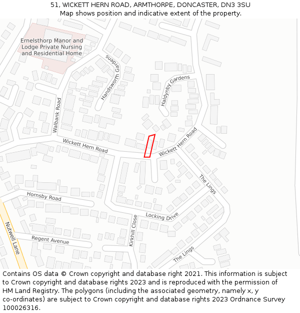 51, WICKETT HERN ROAD, ARMTHORPE, DONCASTER, DN3 3SU: Location map and indicative extent of plot