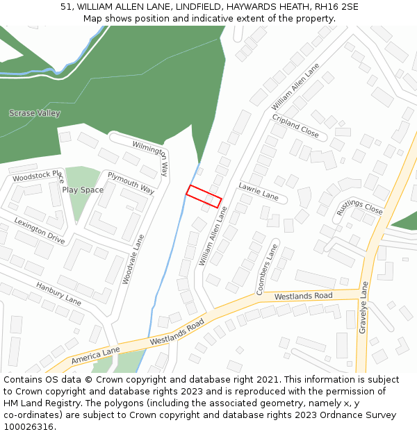 51, WILLIAM ALLEN LANE, LINDFIELD, HAYWARDS HEATH, RH16 2SE: Location map and indicative extent of plot