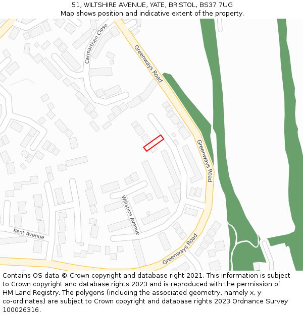 51, WILTSHIRE AVENUE, YATE, BRISTOL, BS37 7UG: Location map and indicative extent of plot